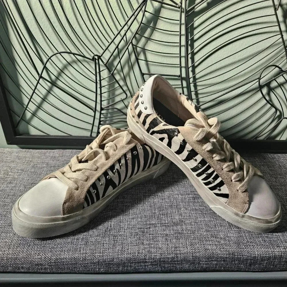 Zara | Zebra Pattern Studded Distressed (but like new!) Sneakers Size 41